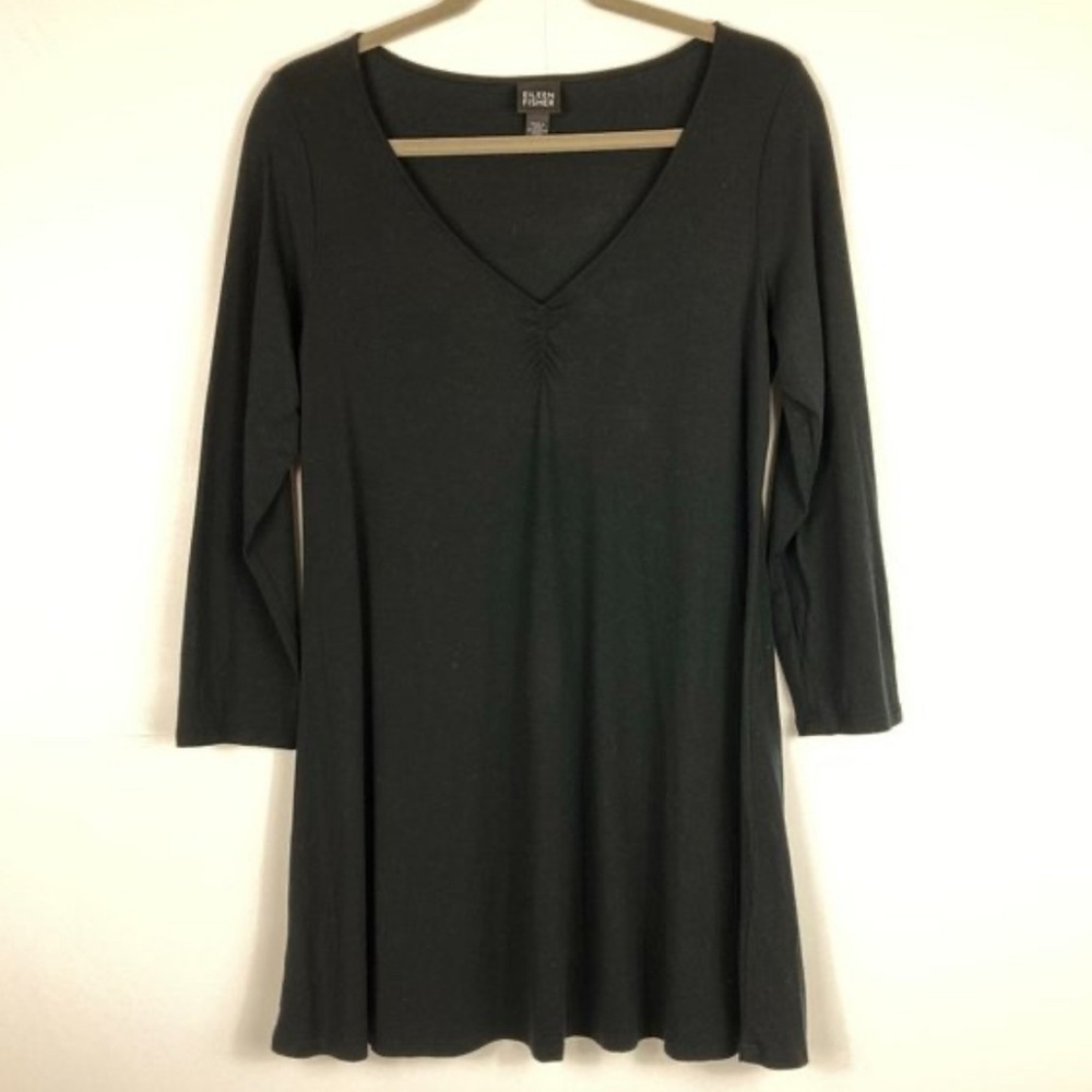 TALBOTS Womens Size PM  V-Neck Ruched Front A-Line Stretch Dress